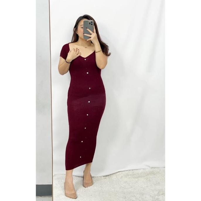 DS369 >> Dress Maksi Buutton Rajut Casual Kancing Casual Kancing Melar Panjang