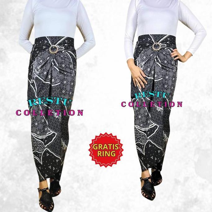 DA60 - Rok Lilit Warp Skirt Serut Songket Jumputan Batik Panjang Wanita Mitif megamendung silver Baw