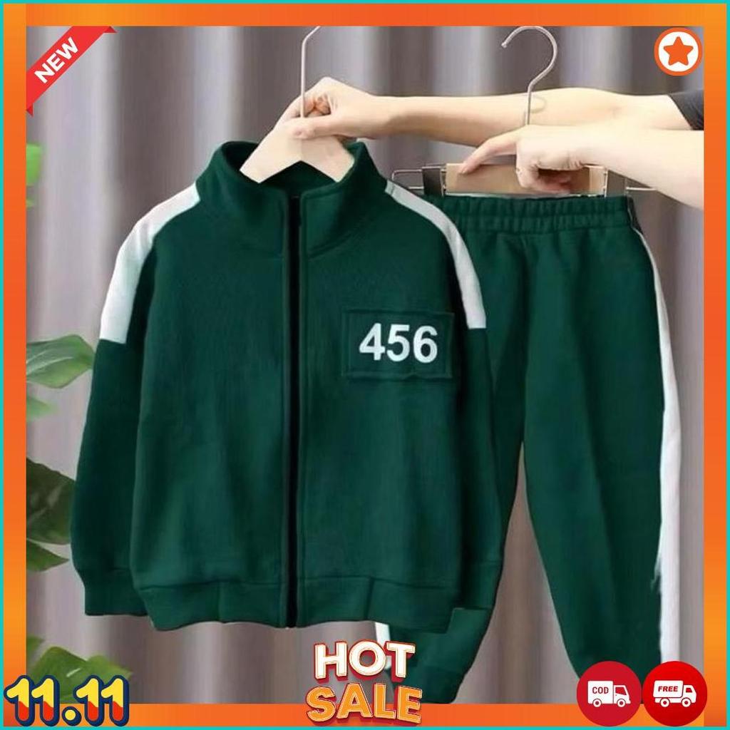 Setelan Jacket Anak Laki Laki Dan Perempuan Motif Squid Game Usia 1-10 Tahun Terbaru/ Set Pakaian An
