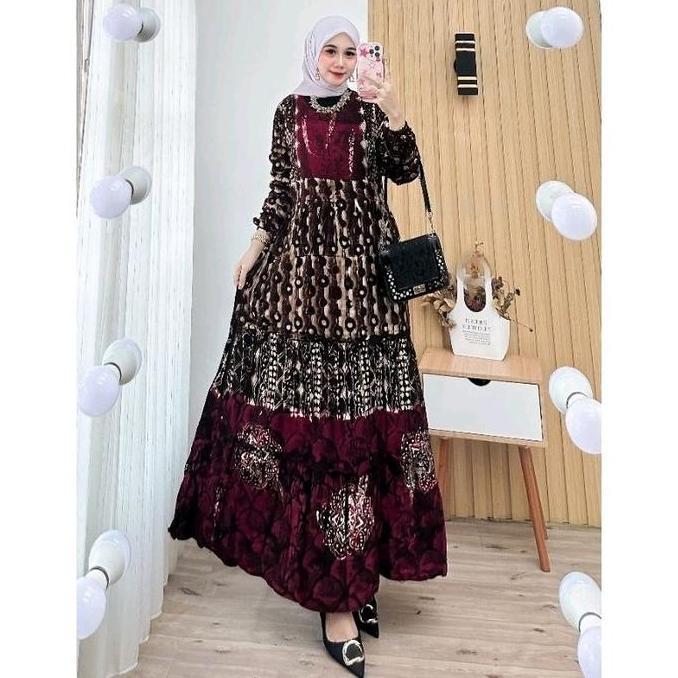 Grosir Zaneera Batik - Gamis Twill Ori Pekalongan Dress Muslim Wanita Rayon Premium Tebal Cap Malama