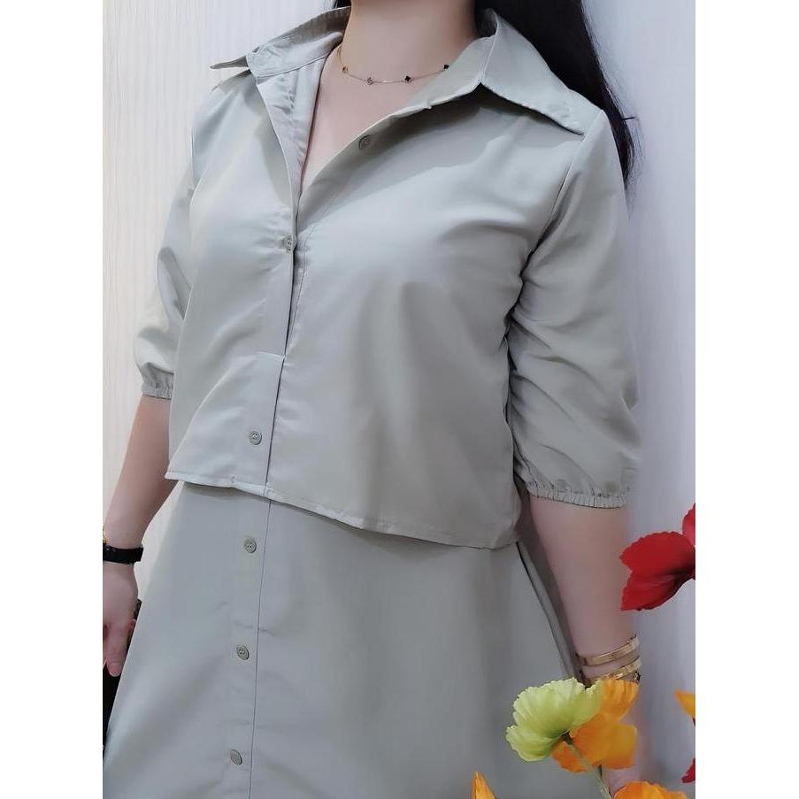 DA3 >> Dress Wanita - Dress Putih Katun Poplin - Dress Korea Furing Dalam Midi Dress Elegan