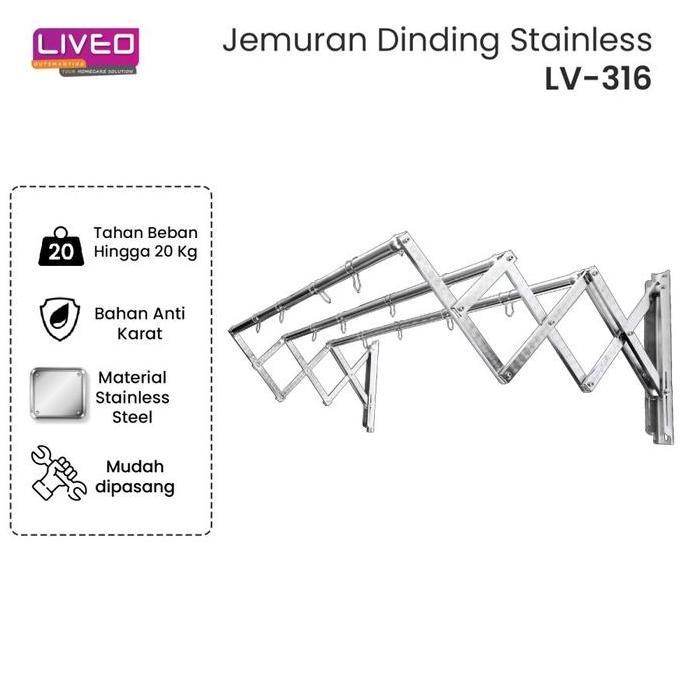 '' JEMURAN DINDING BAJU STAINLESS STEEL LIVEO LV316 JEMURAN LIPAT GANTUNG //