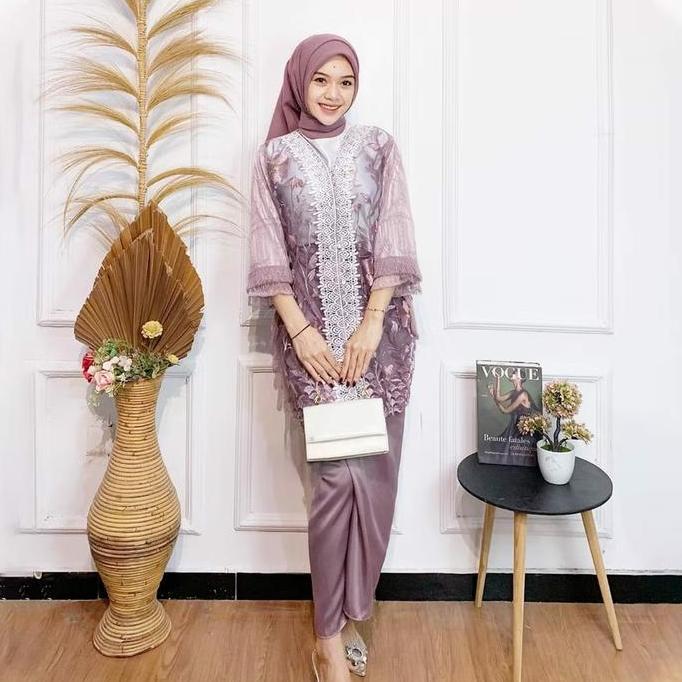 FA BATIK one set wanita terbaru kekinian motif tulle bunga Gardenia Warna Mix Renda Full Chantily Ha