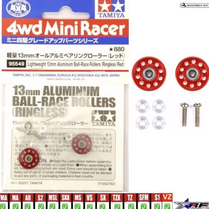 TAMIYA 95549 LIGHTWEIGHT ALUMINUM BALL RACE ROLLER 13MM (RINGLESS RED)