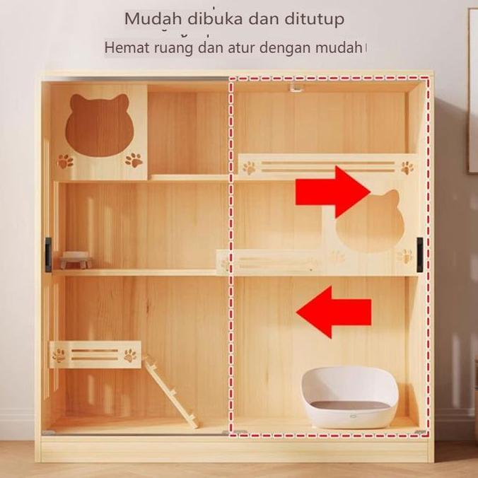 L&Q Kandang rumah kucing tahan gores rumah kucing kayu rumah kucing vila kandang Pintu kaca kayu sol