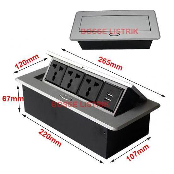 Promo Stop Kontak Tanam Meja Meeting Pop Up 3 Stop Kontak Universal + USB Diskon