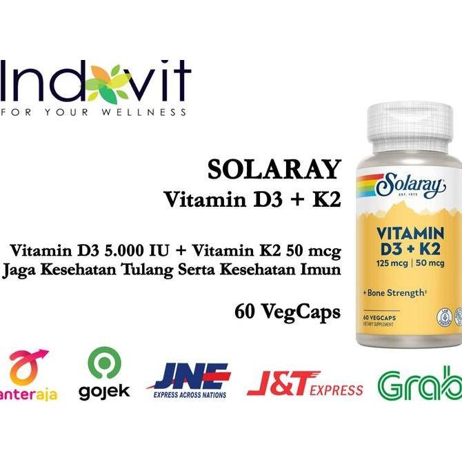 TERLARIS - Solaray Vit D3 5000 IU K2 50 Solaray Vitamin D3 K2 60 VegCap Ori USA