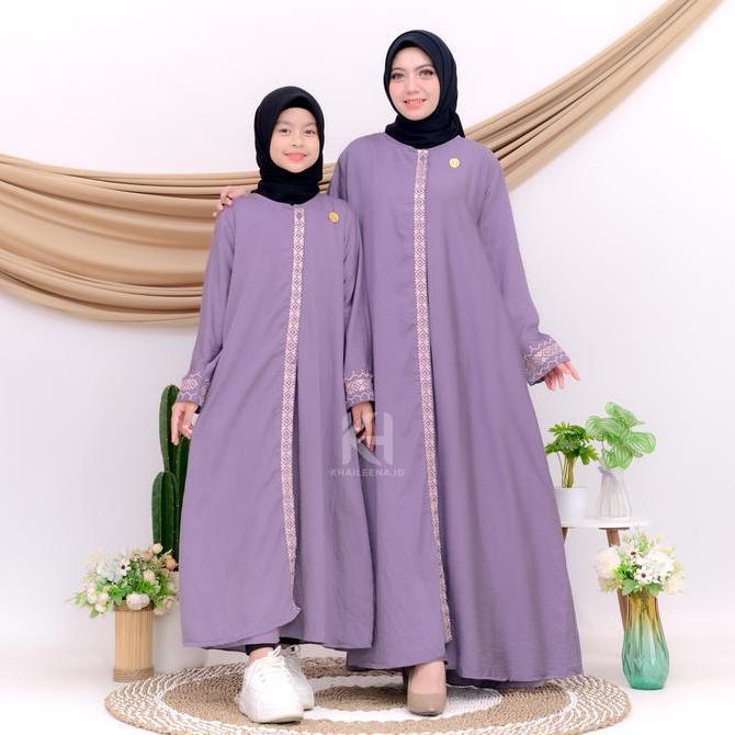 Madina Gamis Couple Ibu Anak Perempuan Remaja Tanggung Simple Elegant Aplikasi Bordir