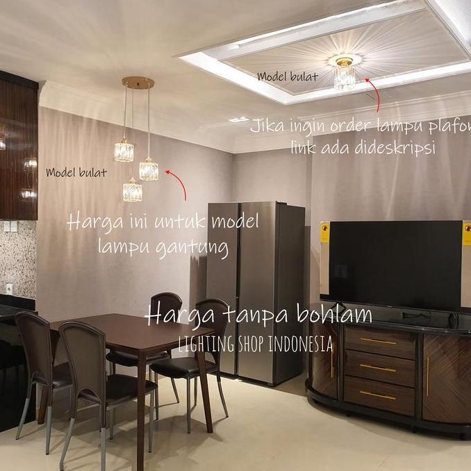 Ready stock Lampu gantung kaca kristal 3in1 void kop bulat modern meja makan 1set
