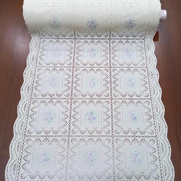 $$$$] Taplak Meja Tamu Putih Cream Plastik Meteran  Rajut Vintage Rajutan