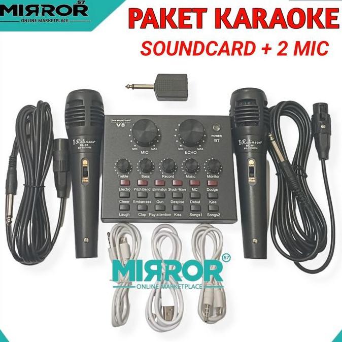 REBEKA.TOKO - SATU PAKET ALAT KARAOKE MIXER MINI SOUNDCARD V8 & 2 MIC GRATIS SPLITER