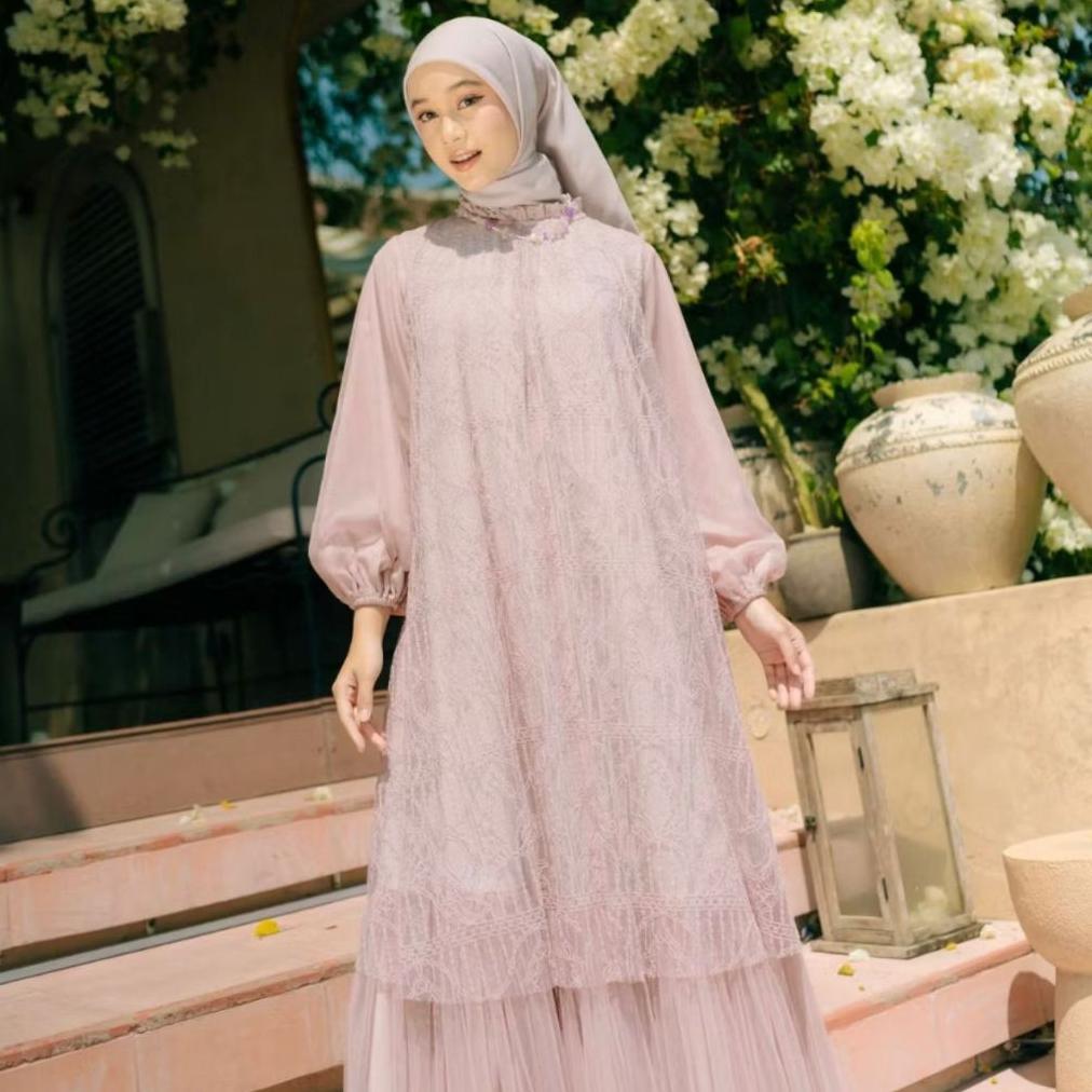 Terbaru Gamis Brokat Tulle Elegan Hijab Muslimah Kekinian | Dress Kondangan Wanita Modern | Baju Leb
