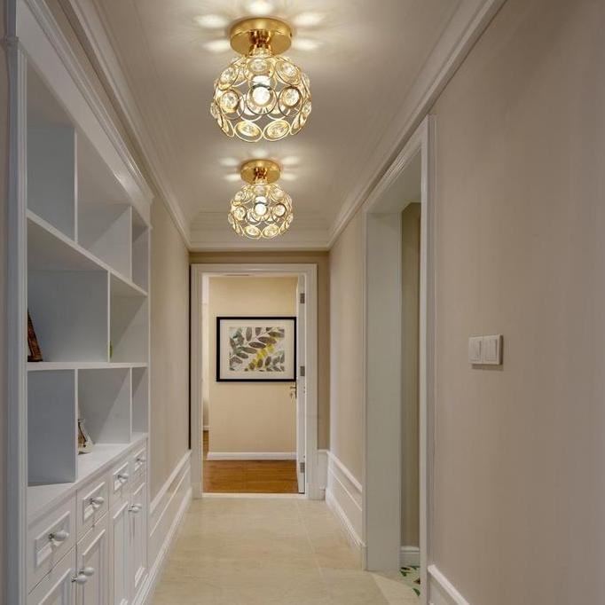 Allthebest- Lampu Kristal Plafon Simple Minimalis Lampu Gantung Kristal Bulat