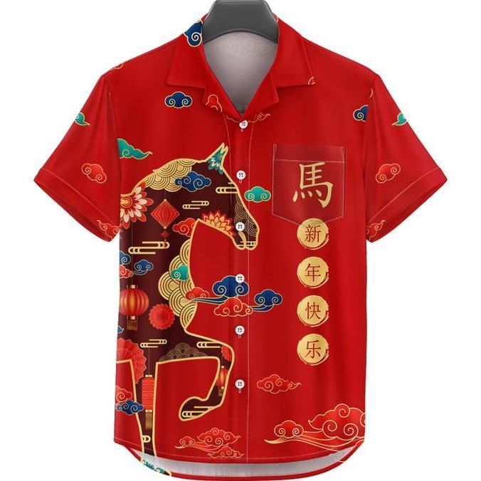 DOWEAR S-5XL BAJU KEMEJA PRIA WANITA LENGAN PENDEK MOTIF 896 IMLEK MERAH HM