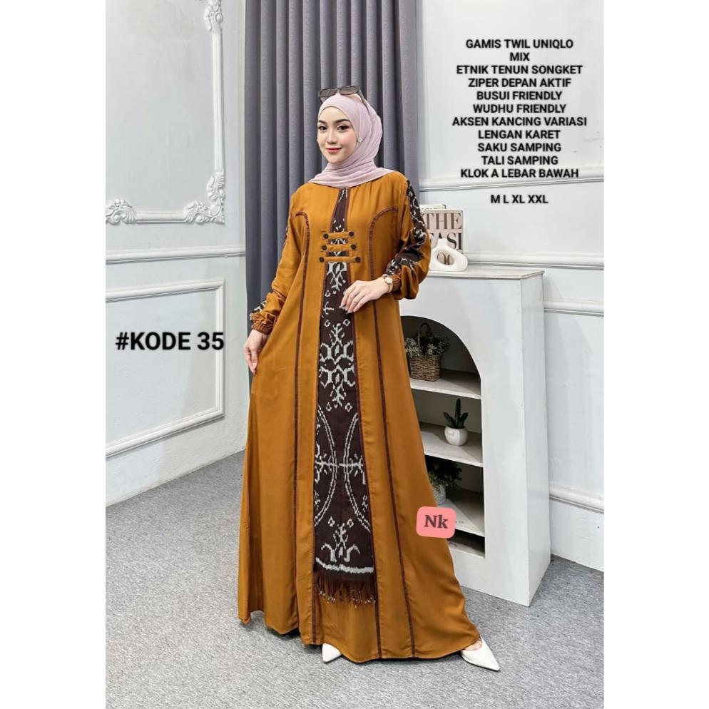 Termurah Gamis Twill Ori Kombinasi Etnik Tenun Songket.Gamis Muslim Viral 2026.Gamis Model Terbaru