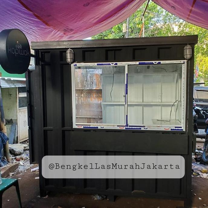 Terlaris Booth Semi Container / Gerobak Kontainer Knock Down Jendela Kaca 2X1X2