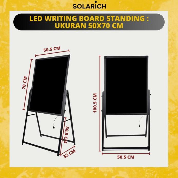 LED Standing Board Glass - Papan Tulis LED Dengan Efek Neon Dapat Dihapus & Tulis Ulang (Cocok Untuk