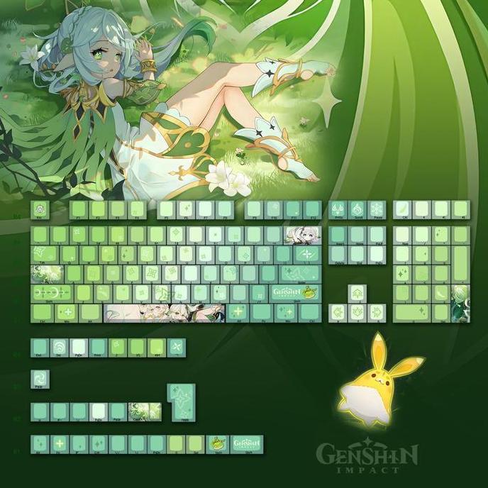 TERMURAH - Genshin Impact Nahida PBT Keycaps Side Printed RGB Cherry Profile