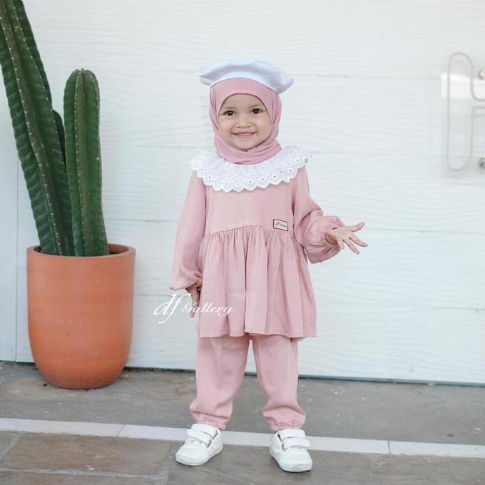 Baju Bayi AULIA One Set SETELAN CELANA ANAK pakaian baby girl rayon twill Cantik Muslim Nyaman Panja
