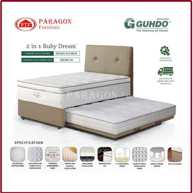 // GUHDO SPRING BED 2IN1 RUBY LATEX PLUSH TOP 90 100 120 140 160 180X200 HB BRAVO FULL SET - KASUR S