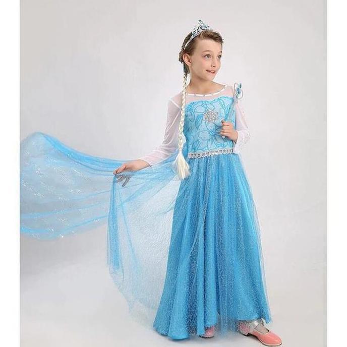 Ready PAKET lengkap 1 set Dres Frozen elsa - gaun anak frozen + aksesoris - baju pesta frozen - baju