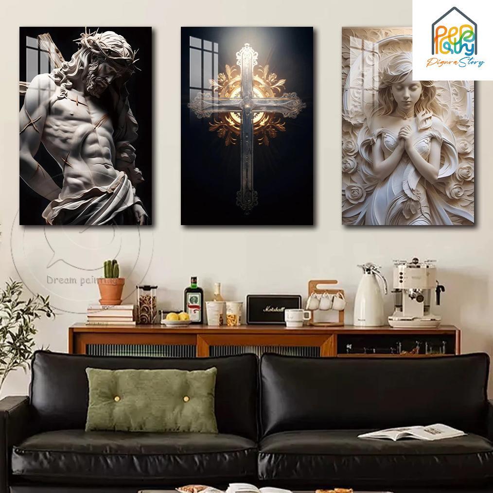 PROMO TERBARU 40X60CM Dekorasi Dinding Kristen Yesus di Ruang Tamu Lukisan Dinding Bulat Dekorasi Di