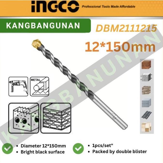 PHIMO Mata Bor Tembok Beton INGCO 12X150MM MASONRY DRILL BIT DBM2111215