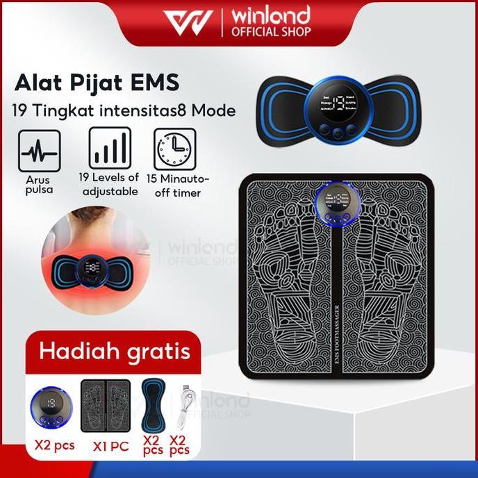 EREINO [COD] Winland EMS Pijat Kaki Pad Mat Original / EMS Foot Massager +MINI massage sticker wajah