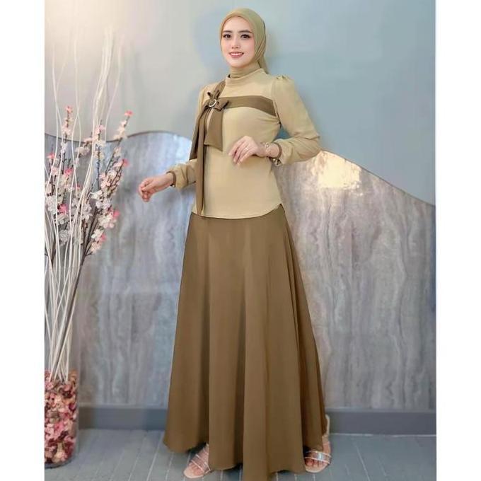 Parayou - Exclusive Set Rok Snowrib Mix Ceruty + Hijab PollyCotton OneSet Premium Wanita Simple Eleg