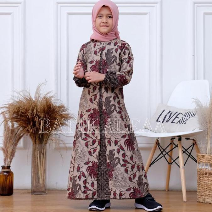 GAMIS ANAK LOMPONG MERAH TERBARU Cantik Katun Motif Muslim Nyaman Dress Batik Termurah