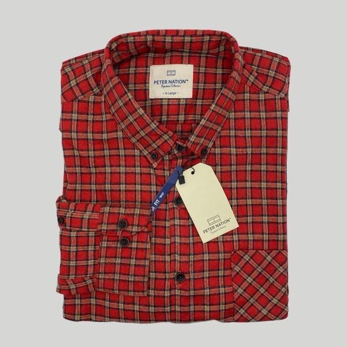 Kemeja Flanel Wool PETER NATION Basic Kerah High Panjang Regular Fit Pria - Motif, Formal