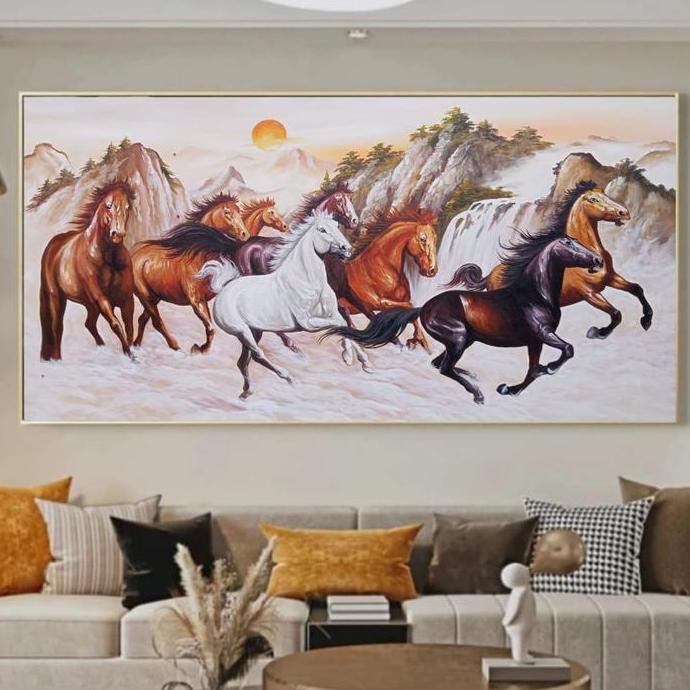 Terlaris Lukisan Tangan Kuda Berlari Lukisan Dinding Dekorasi Ruang Tamu Modern