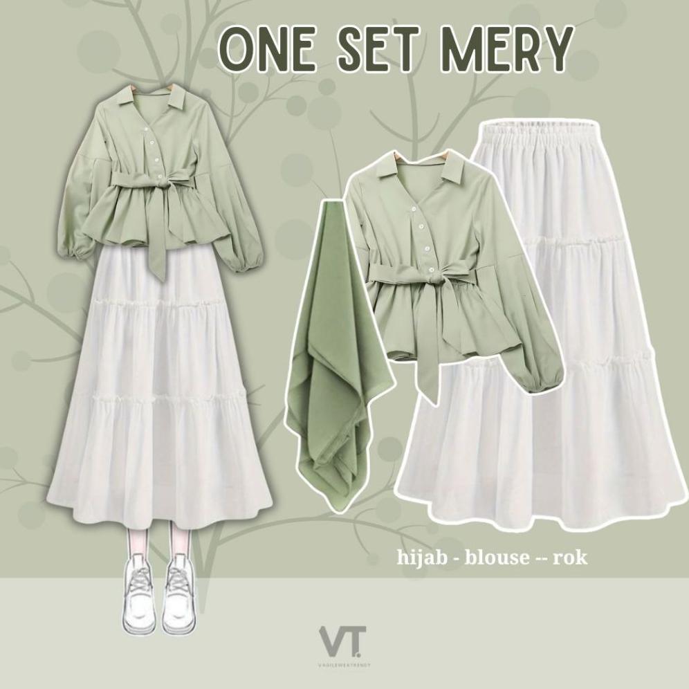 garansi one set mery (hijab, blouse, rok) setelan baju wanita hijab ootd korea
