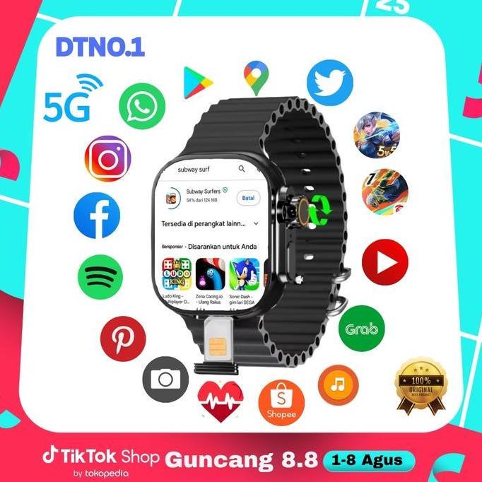 al_kobafi - smartwatch android 5g dtno.1 kamera putar 5 mp - sim card wifi hotspot menelepon video c
