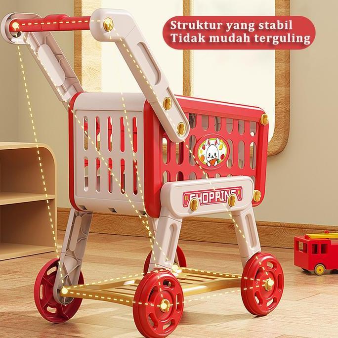 Mainan Troli Anak Perempuan/Troli Mainan Anak/Keranjang Dorong Mainan Anak/Troli Masak Masakan Toys
