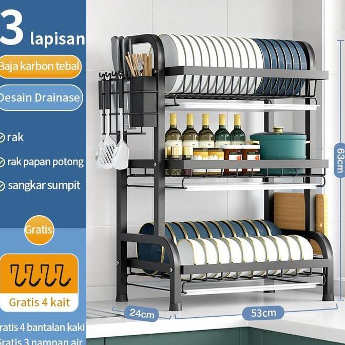 KIAMU Rak Piring Rak Pengering Piring Stainless Rak Cuci Piring Anti Karat