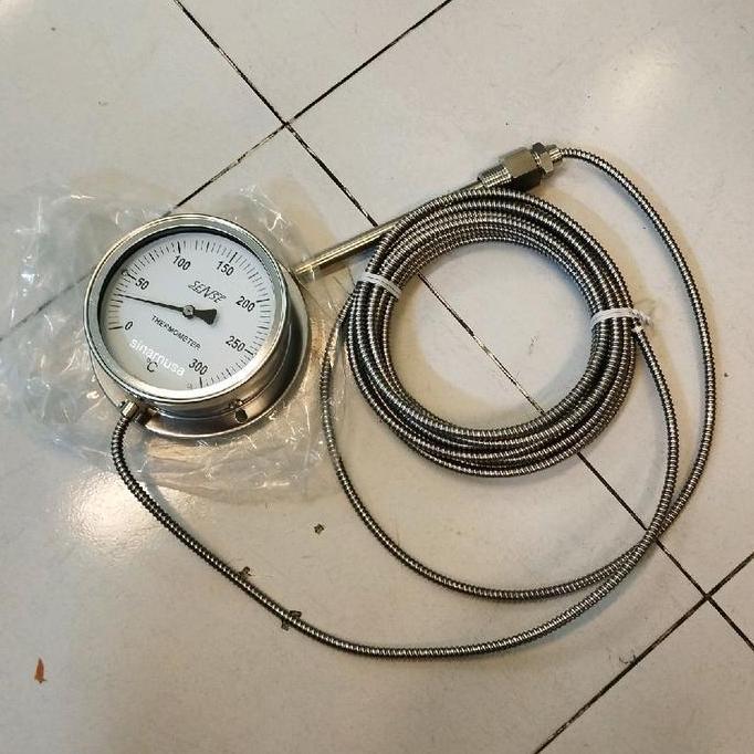 Thermometer Gauge Stainless Sense Kapiler 4 " Bottom 300 C - Panjang 7 Meter