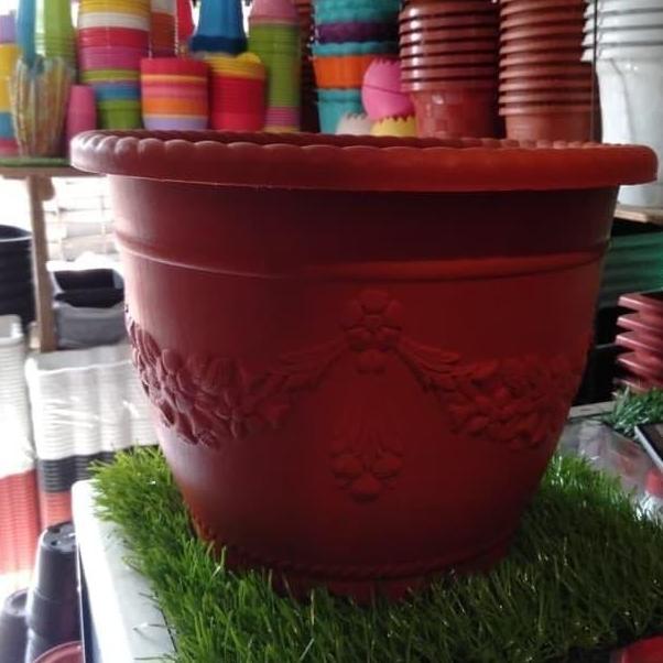 Pot Plastik Motif Bunga Orange Size 35 cm