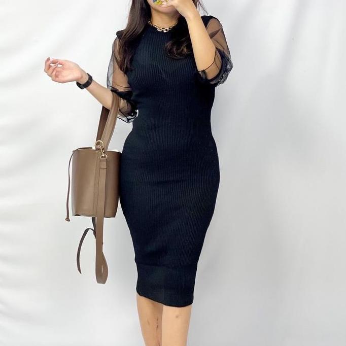 DE50 >> Dress Rajut/ Dress Wanita / Dress Rajut / Dress Formal / Bodycon Dress / Dress Bodycon Korea