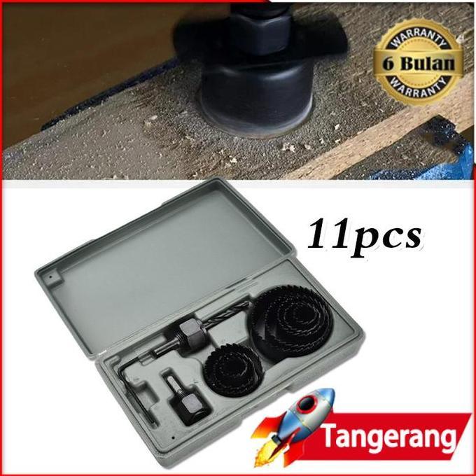 VEZALA 11pcs Mata Bor Kayu Bulat Pelubang Kayu Box Plastik Set