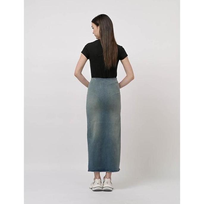 DE130 >> Rok Jeans Wanita Bershkka Side Slit Jeans Skirt