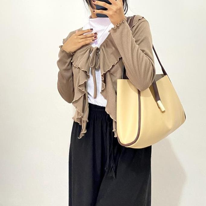 DV188 >> CARDIGAN RUMBAI RUFFLE CROP Knitwear  Baju Atasan Outer Wanita  Rib Top  Tebal