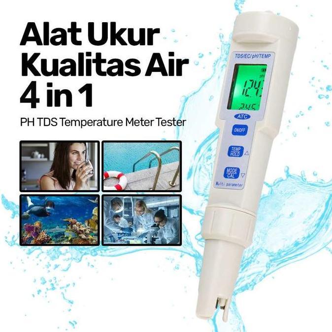 CARACAV Alat Tes Kualitas Air Digital 4 in 1 pH TDS EC Suhu untuk Aquarium dan Hidroponik