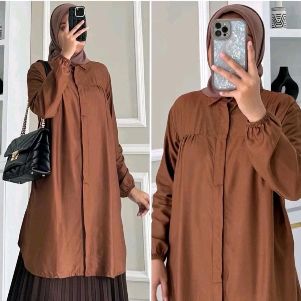 CUCI GUDANG ADILLA TUNIK WANITA RAYON TWILL ADEM NYAMAN DADA KERUT BY ORTEGA