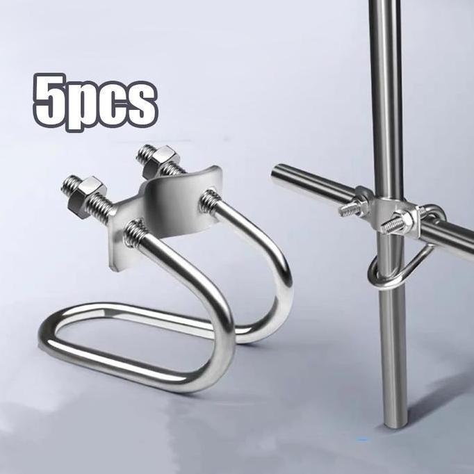 BOWATA 5pcs M8 Klem Pipa Plat Besi Stainless steel Klem pipa silang berbentuk U ganda Klem Penjepit 