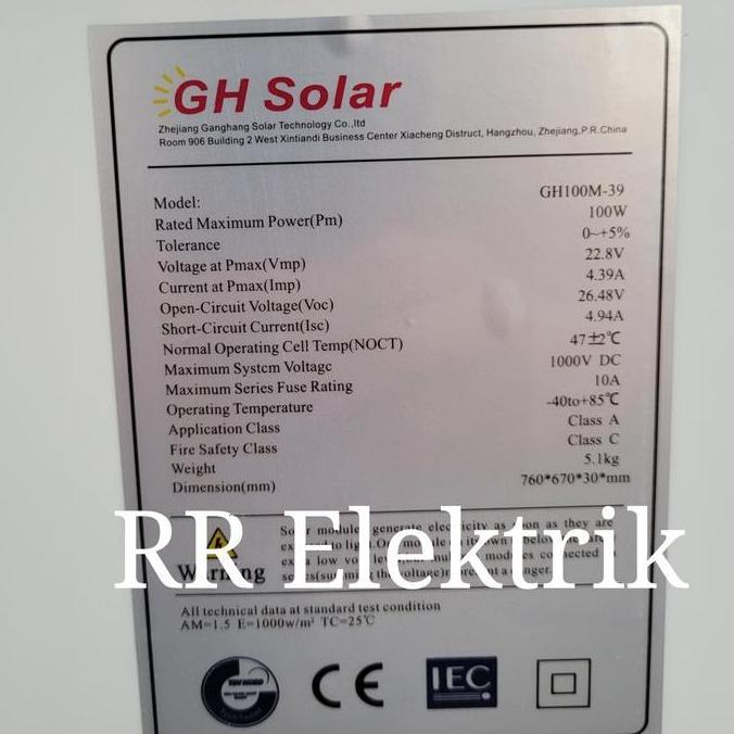 Solar Panel / Solar Cell / Panel Surya GH 100wp Mono