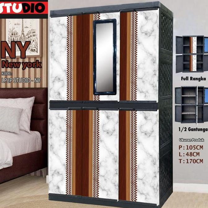 LEMARI PAKAIAN STUDIO JUMBO BESAR 3 PINTU GANTUNGAN KACA