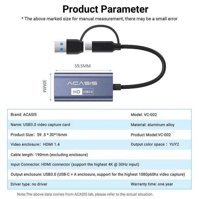 Yogavas_Store - Acasis Hdmi Video Capture Support Vmix,Zoom,Wirecast,Skype,Obs