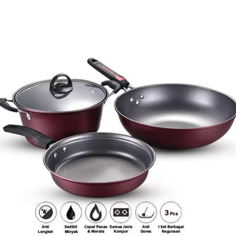 Cookware Set Qme / Panci Set Teflon Wajan Serbaguna
