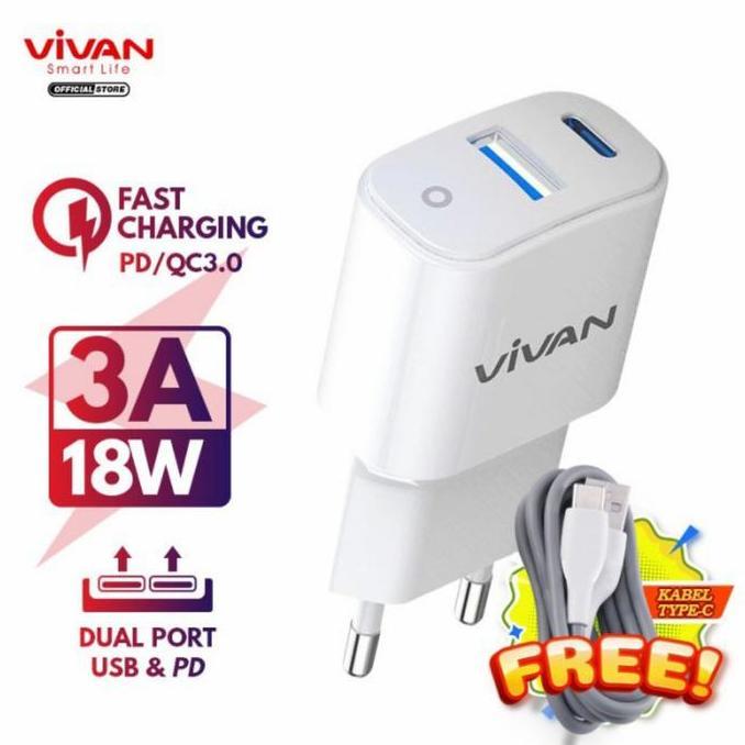 NEW Vivan Charger 18 W Dual Port - Charger Vivan Power Super II QC 3.0+PD